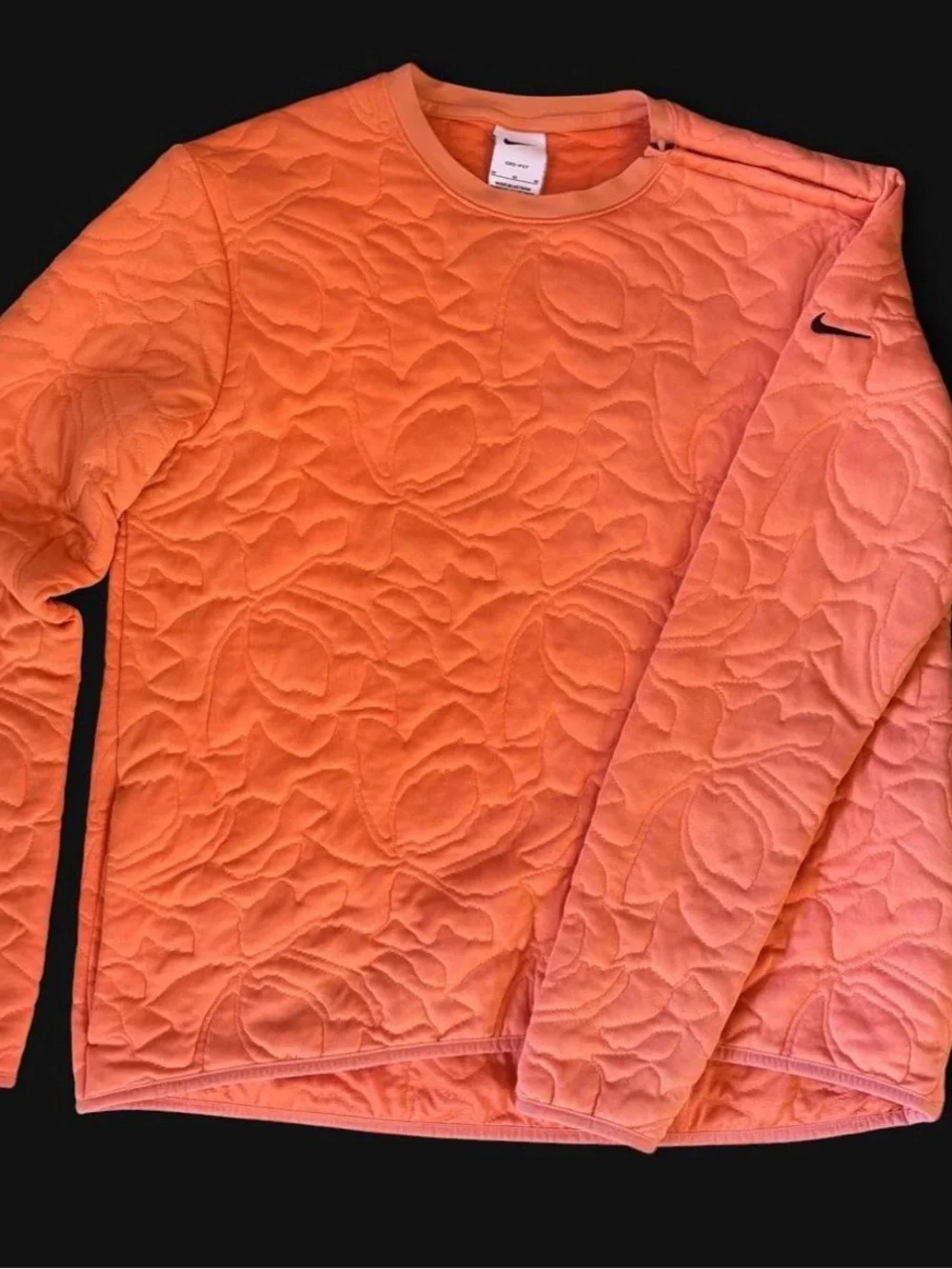 Nike Quilted Long-Sleeve Crew Neck - Coral Orange Size Medium